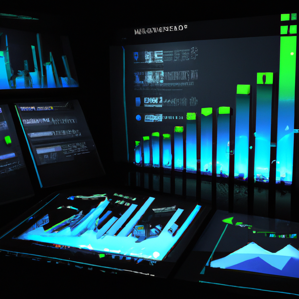 Современная панель веб-приложения с 3D-графиками и светящимися краями на темном фоне